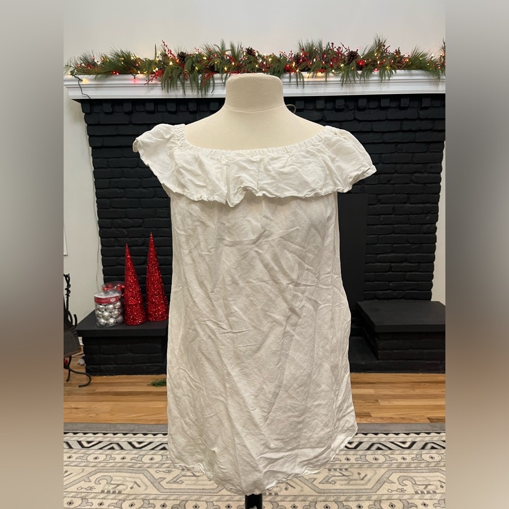 Tommy Bahama Women’s Mini Dress XS Off The Shoulder White Linen Cotton Pockets